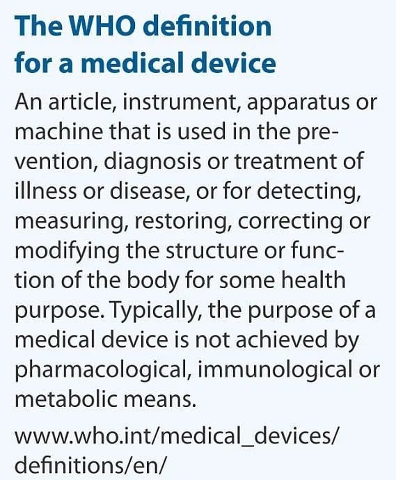 the WHO definition for a medical device